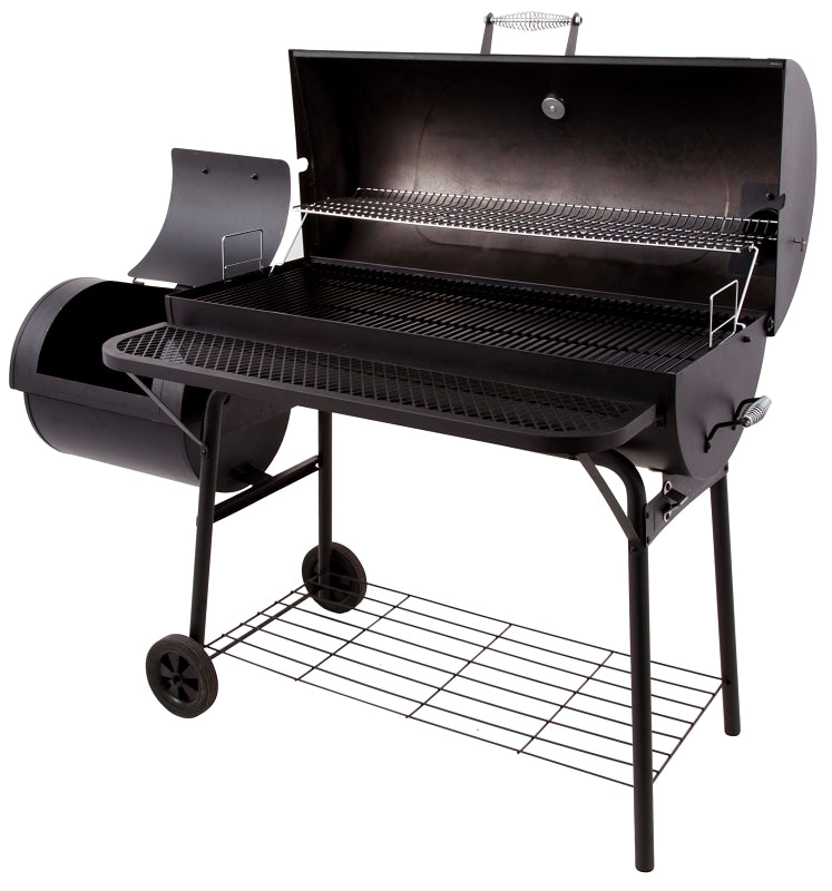 Char-Broil 21201571 Deluxe Offset Charcoal Smoker Grill, 3 -Grate, 925 sq-in Primary Cooking Surface, Black, Steel Body