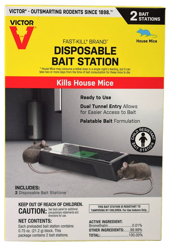 Victor Fast-Kill M914 Mouse Bait Station, 2 -Opening, Plastic, 2/PK