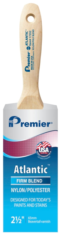 Premier Atlantic 17352 Paint Brush, 2-1/2 in W, Beavertail Varnish Brush, 2-15/16 in L Bristle, Nylon/Polyester Bristle