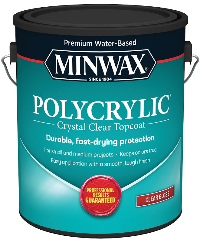 Minwax Polycrylic 15555000 Waterbased Polyurethane, Gloss, Liquid, Crystal Clear, 1 gal, Can