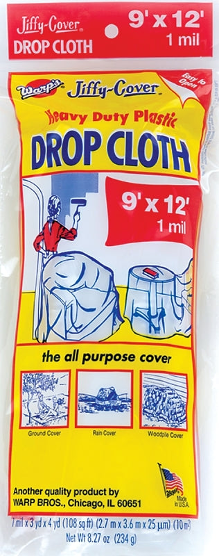 Warp's JCS-912-M Drop Cloth, 12 ft L, 9 ft W, Plastic, Clear
