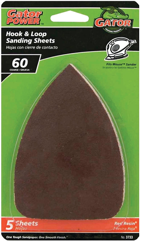 Gator 3733 Sanding Sheet, 3-1/2 in W, 5 in L, 60 Grit, Coarse, Aluminum Oxide Abrasive, Paper Backing