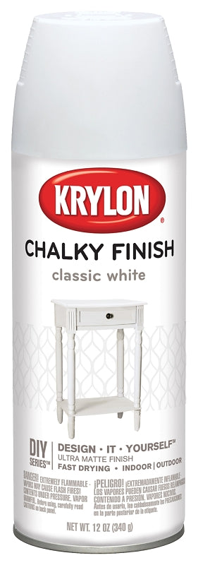 Krylon K04101000 Chalk Spray Paint, Matte, Classic White, 12 oz, Can