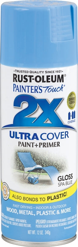 Rust-Oleum Painter's Touch 2X Ultra Cover 334045 Spray Paint, Gloss, Spa Blue, 12 oz, Aerosol Can
