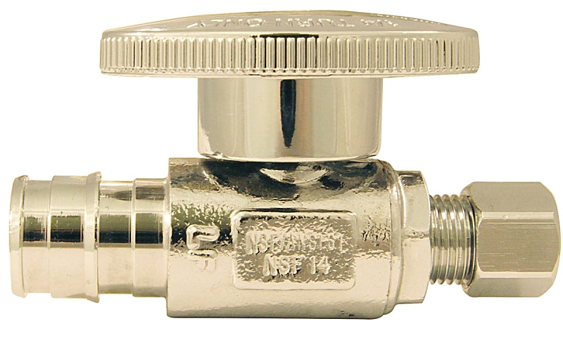 Apollo EPXVS1214C Straight Stop Valve, 1/2 x 1/4 in Connection, PEX x Compression, 200 psi Pressure, Brass Body