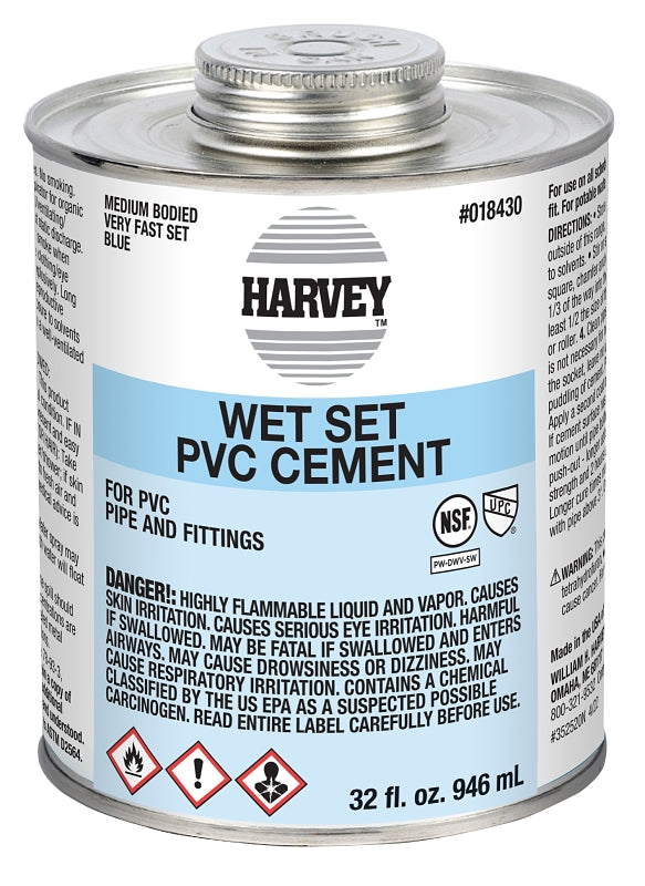 Harvey 18430-12 Solvent Cement, 32 oz Can, Liquid, Blue