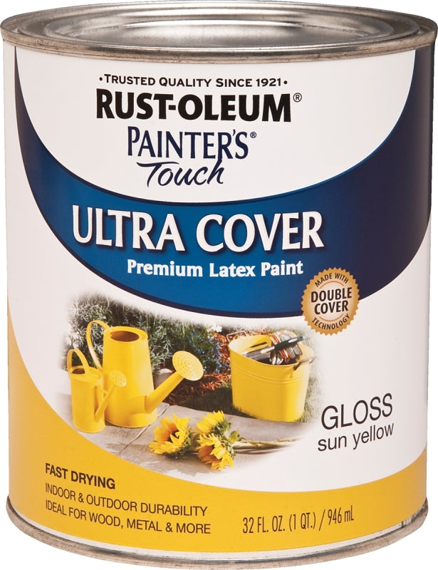 Rust-Oleum 1945502 Enamel Paint, Water, Gloss, Sun Yellow, 1 qt, Can, 120 sq-ft Coverage Area