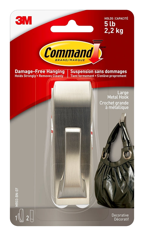 Command MR03-BN-EF Large Hook, 5 lb, Metal, Brushed Nickel