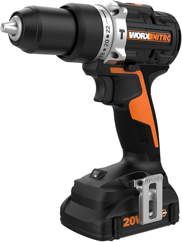 WORX Nitro WX352L Cordless Hammer Drill, Battery Included, 20 V, 2 Ah, 1/2 in Chuck, Ratcheting Chuck