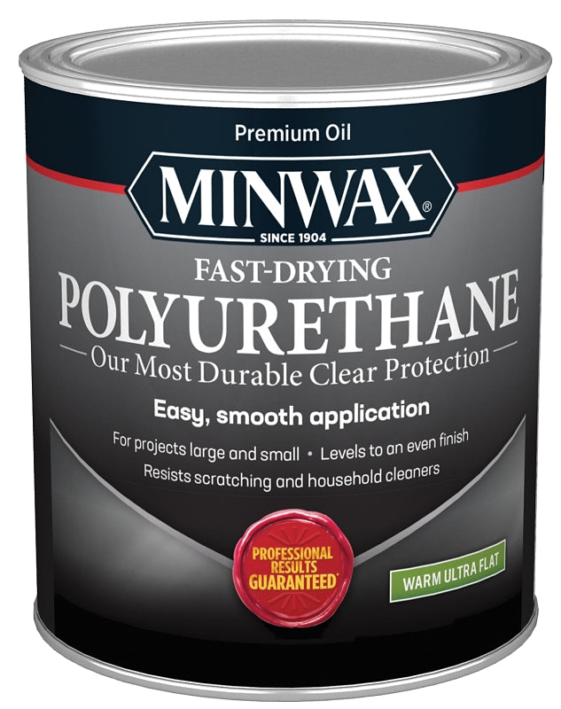 Minwax 630154444 Fast-Drying Polyurethane, Ultra Flat, Clear, 1 qt