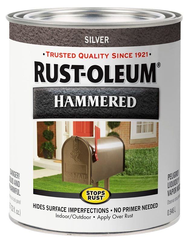 Rust-Oleum 352844 Rust Preventative Paint, Oil, Hammered, Silver, 1 qt, 85 sq-ft Coverage Area