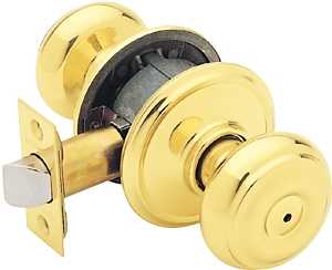 Schlage Georgian Series F40VGEO605 Privacy Lockset, Round Design, Knob Handle, Bright Brass, Metal, Interior Locking
