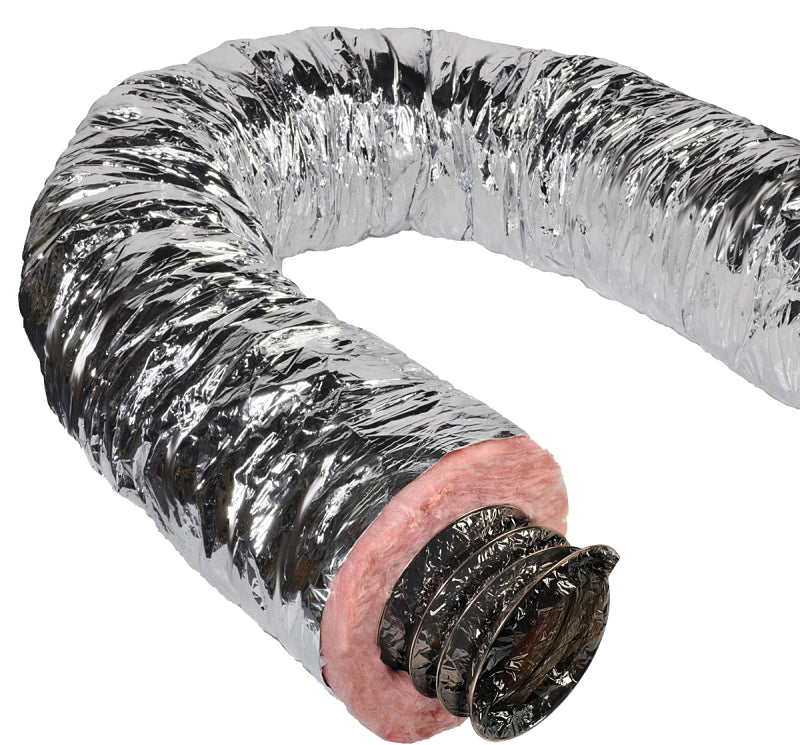 Master Flow F6IFD10X300 Insulated Flexible Duct, 10 in, 25 ft L, Fiberglass, Silver