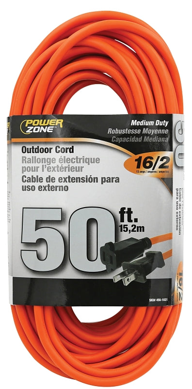 PowerZone OR481630 Outdoor Extension Cord, 16 AWG Wire, 50 ft L, Orange Sheath