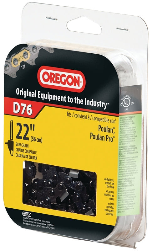 Oregon D76 Chainsaw Chain, 22 in L Bar, 0.05 Gauge, 3/8 in TPI/Pitch, 76-Link