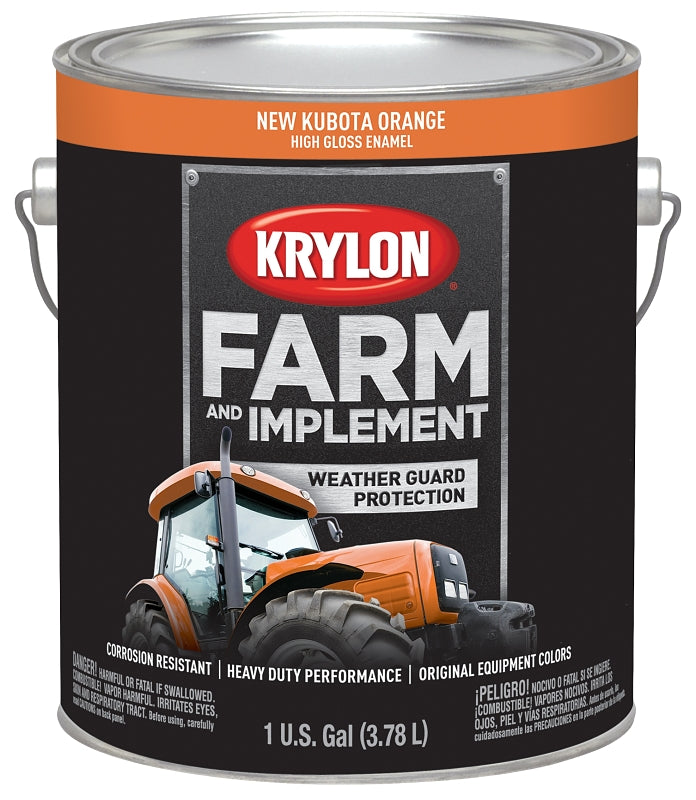 Krylon K01986000 Farm Equipment Paint, High-Gloss Sheen, New Kubota Orange, 1 gal, 50 to 200 sq-ft/gal Coverage Area