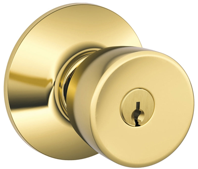 Schlage F51A BEL505KA4 Entry Knob, Knob Handle, Bright Brass, Metal, C Keyway, Re-Key Technology: Traditional, 2 Grade