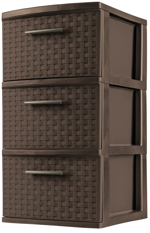 Sterilite 26306P02 Weave Tower, 3-Drawer, Plastic, 12-5/8 in OAW, 15 in OAH, 24 in OAD