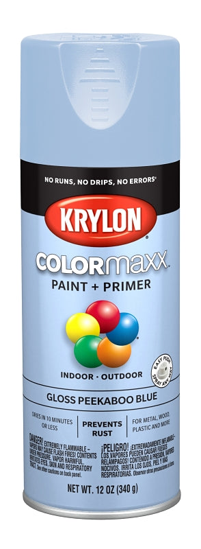 Krylon K05530007 Enamel Spray Paint, Gloss, Peekaboo Blue, 12 oz, Can