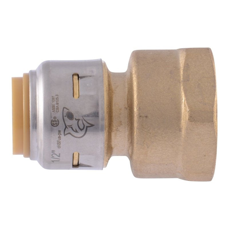 SharkBite Max UR068A Pipe Coupling, 1/2 in PTC x 3/4 in FNPT, Brass, 250 psi Pressure