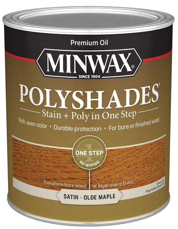 Minwax 61330444 Waterbased Polyurethane Stain, Satin, Liquid, Olde Maple, 1 qt, Can