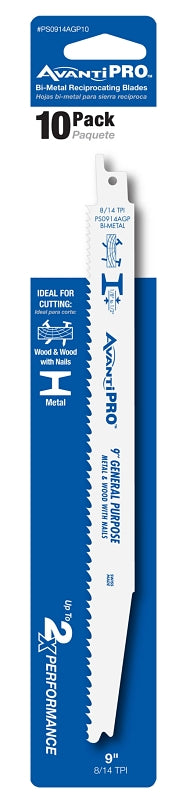 Avanti Pro PS0914AGP10 Reciprocating Saw Blade, 2 in W, 9 in L, 8/14 TPI