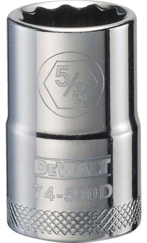 DeWALT DWMT74590OSP Drive Socket, 5/8 in Socket, 1/2 in Drive, 12-Point, Steel, Polished Chrome Vanadium