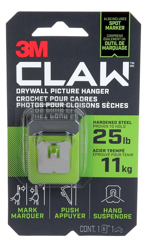 3M 3PH25M-1EF Picture Hanger, 25 lb, Steel, Drywall Mounting, 1/EA