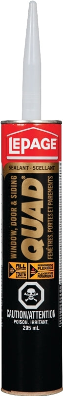 LePage Quad 1637351 Sealant, Ivory Brown, 7 to 14 days Curing, -7 to 38 deg C, 295 mL Cartridge