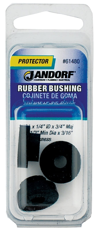 Jandorf 61480 Conduit Bushing, 1/4 in Dia Cable, Rubber, Black, 3/16 in Thick Panel