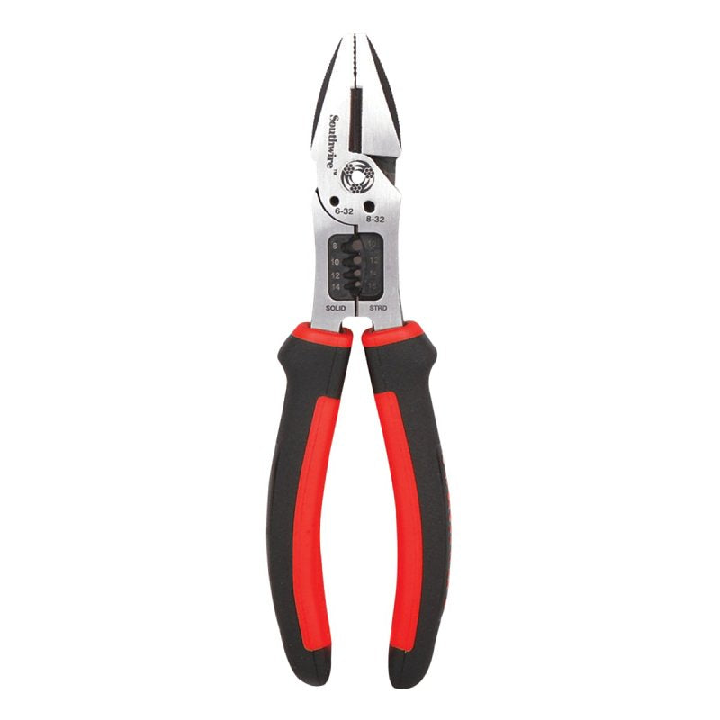 Southwire MPSCP 6-In-1 Lineman's Multi-Tool Plier, 8 in OAL, Black/Red Handle, Comfort Grip Handle