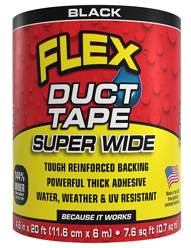 Flex Seal DTBLKR4620 Duct Tape, Peel Back, 20 ft L, 4.6 in W, Mesh Backing, Black