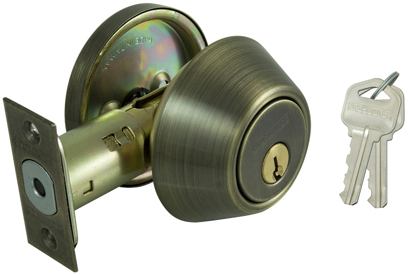 ProSource DB81V-PS Deadbolt, 3 Grade, Antique Brass, 2-3/8 to 2-3/4 in Backset, KW1 Keyway, 1-3/8 to 1-3/4 in Thick Door