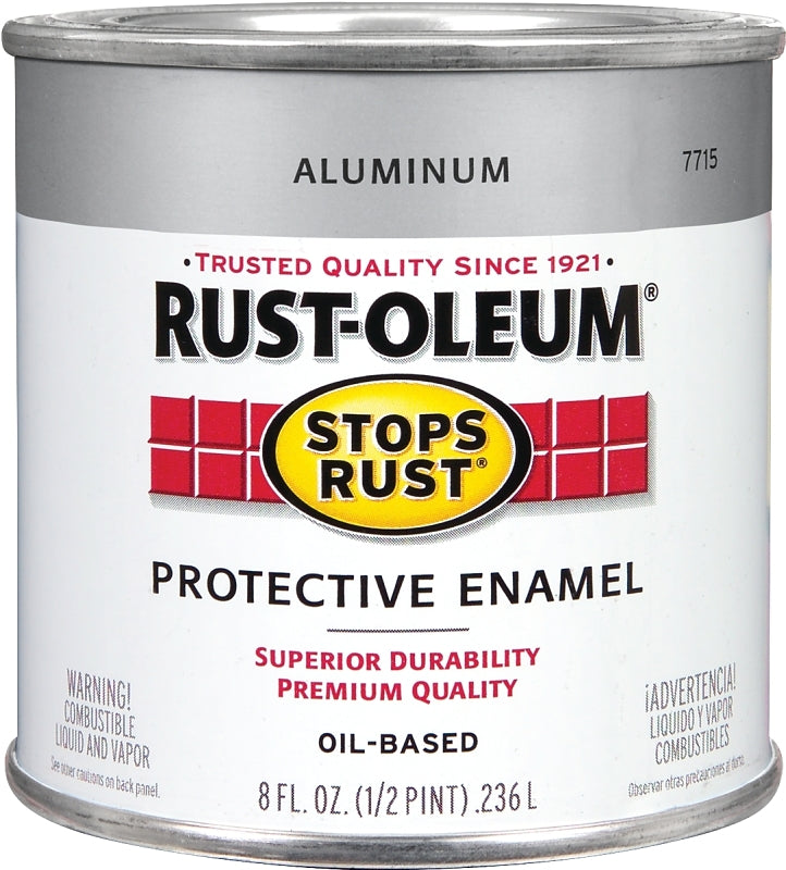 Rust-Oleum Stops Rust 7715730 Enamel Paint, Oil, Metallic, Aluminum, 0.5 pt, Can, 80 to 120 sq-ft/qt Coverage Area