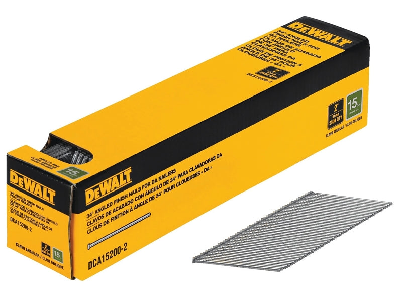 DeWALT DCA15200-2 Finish Nail, 2 in L, 15 Gauge, Steel, Flat Head, Smooth Shank