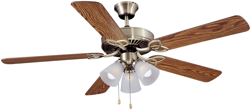 Boston Harbor Ceiling Fan, 3-Speed, 5-Blade, Oak or Walnut, 52 in Sweep