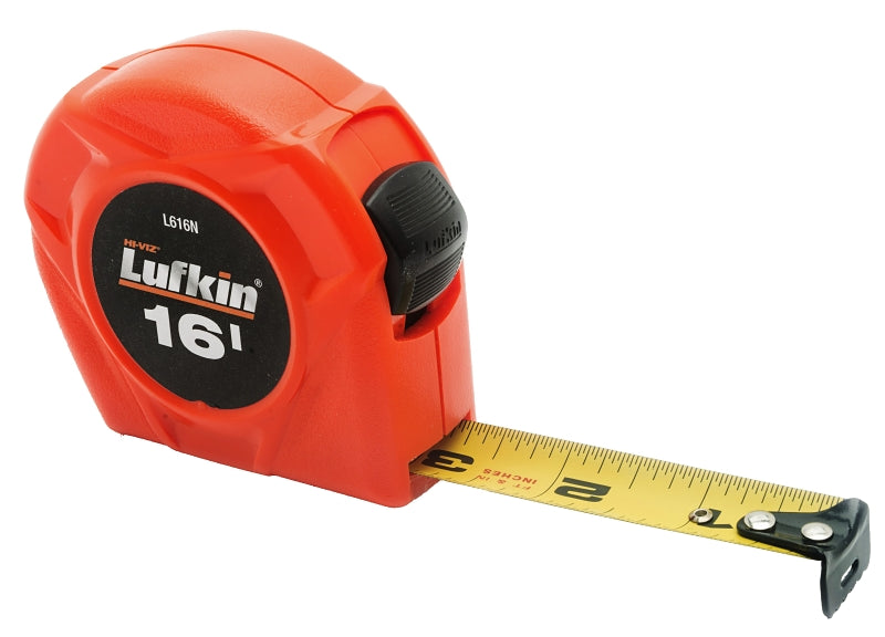 Crescent Lufkin L600N Series L616N Tape Measure, 16 ft L Blade, 3/4 in W Blade, Steel Blade, Plastic Case, Orange Case