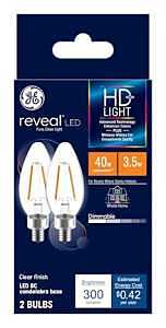 GE Industrial Solutions 31889 LED Bulb, Decorative, BC Lamp, 40 W Equivalent, E12 Lamp Base, Dimmable, Clear