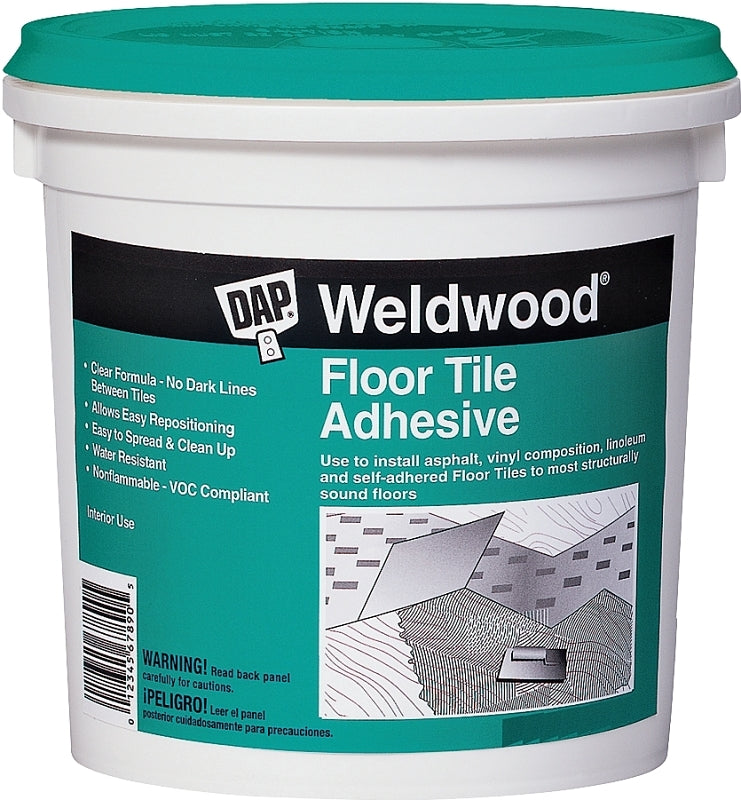 DAP 00136 Floor Tile Adhesive, Clear, 1 qt Pail