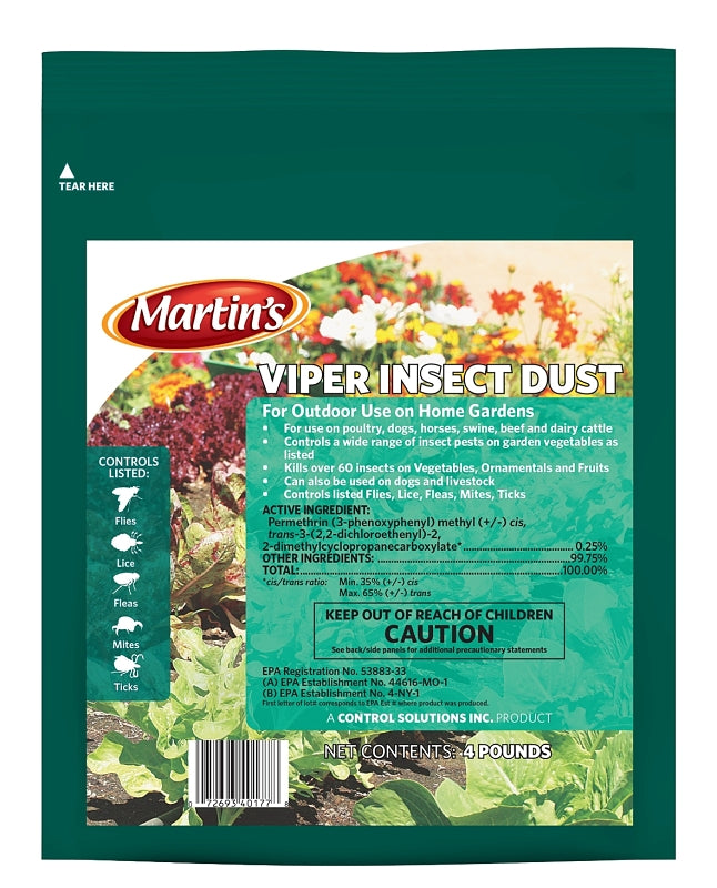 Martin's 82104017 Viper Insecticide Dust, Fine Powder, Home and Garden, 4 lb