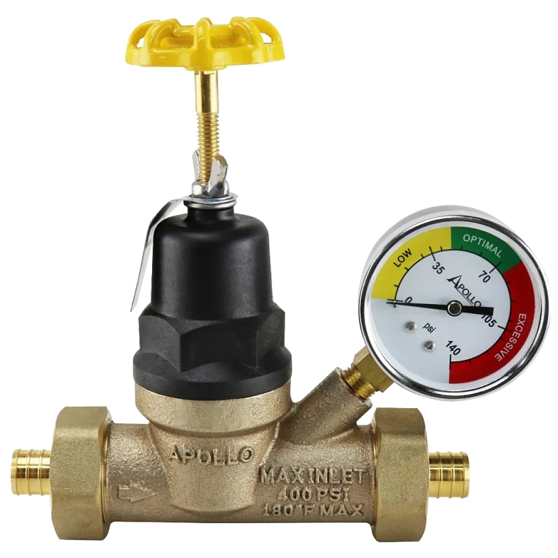 Apollo APXPRV34WG Pressure Reducing Valve with Gauge, 3/4 in Connection, PEX Barb, 15 to 75 psi Regulating, 27 gpm