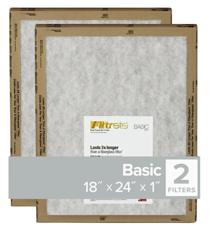 Filtrete FPL21-2PK-24 Air Filter, 24 in L, 18 in W, 2 MERV, For: Air Conditioner, Furnace and HVAC System