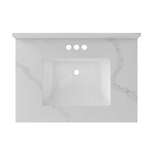 Craft + Main QZ31224CBR Vanity Top, 22 in OAL, 31 in OAW, Ceramic/Quartz, Calacatta Bianco, Undermount Sink, 1-Bowl