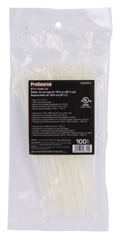 ProSource CV165-1003L Cable Tie, 39 mm Max Bundle Dia, Self-Lock Locking, Nylon, Clear