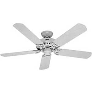 Hunter Bridgeport Series 53125 Ceiling Fan, 5-Blade, White Blade, 52 in Sweep, Plastic Blade, 3-Speed