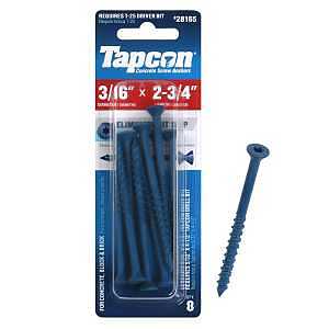 Tapcon 28165 Concrete Anchor, 3/16 in Thread, 2-3/4 in L, Coarse Thread, Flat Head, Star Drive, Steel