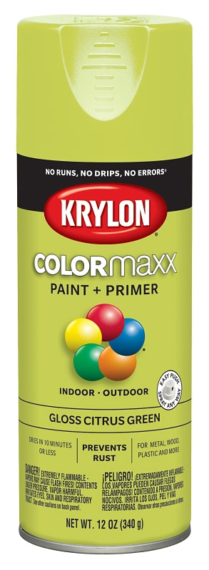 Krylon K05512007 Enamel Spray Paint, Gloss, Citrus Green, 12 oz, Can