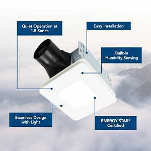 Broan Roomside Series BELS8 Exhaust Fan, 0.4 A, 120 V, 80 cfm Air, 1.5 sones, LED Lamp, 4 in Duct, White