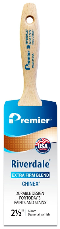 Premier Riverdale 17272 Paint Brush, 2-1/2 in W, Beavertail Varnish Brush, 2-15/16 in L Bristle, Chinex Bristle