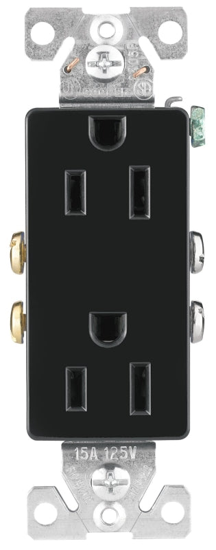 Eaton Wiring Devices 1107-9BK-BOX Duplex Receptacle, 2 -Pole, 15 A, 125 V, Back, Side Wiring, NEMA: 5-15R, Black